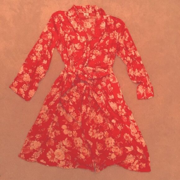 Lands’ End Floral Red Wrap Robe with pockets - Picture 1 of 6